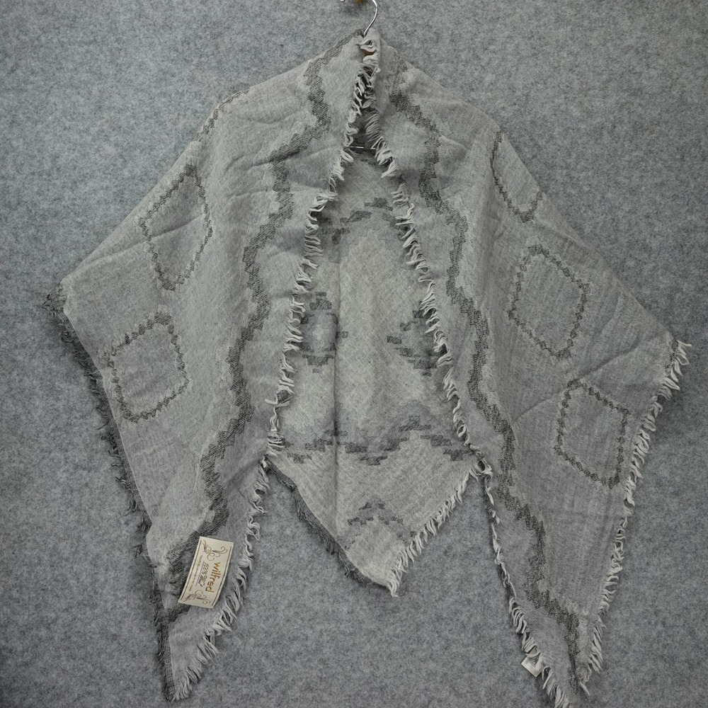 Wilfred Wool Triangle Scarf Diamond Zigzag Fringe Gray Shawl Wrap Cozy Winter